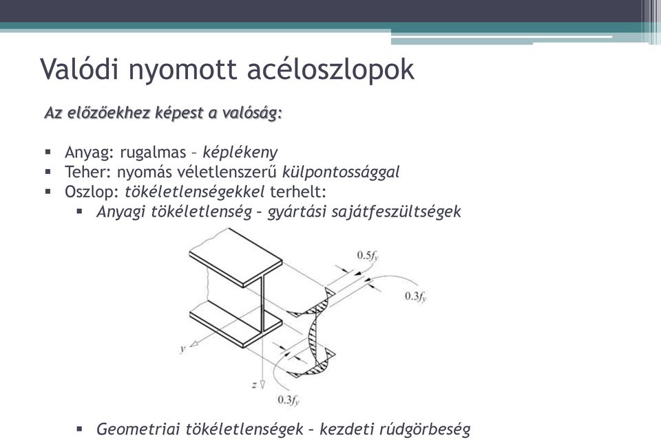 külpontossággal Oszlop: tökéletlenségekkel terhelt: Anyagi