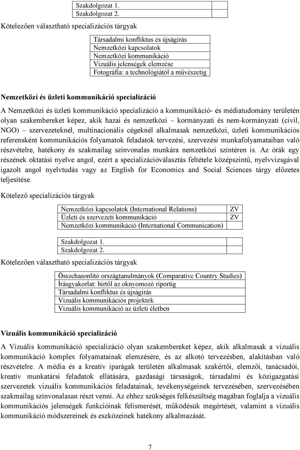 Nemzetközi és üzleti kommunikáció specializáció A Nemzetközi és üzleti kommunikáció specializáció a kommunikáció- és médiatudomány területén olyan szakembereket képez, akik hazai és nemzetközi