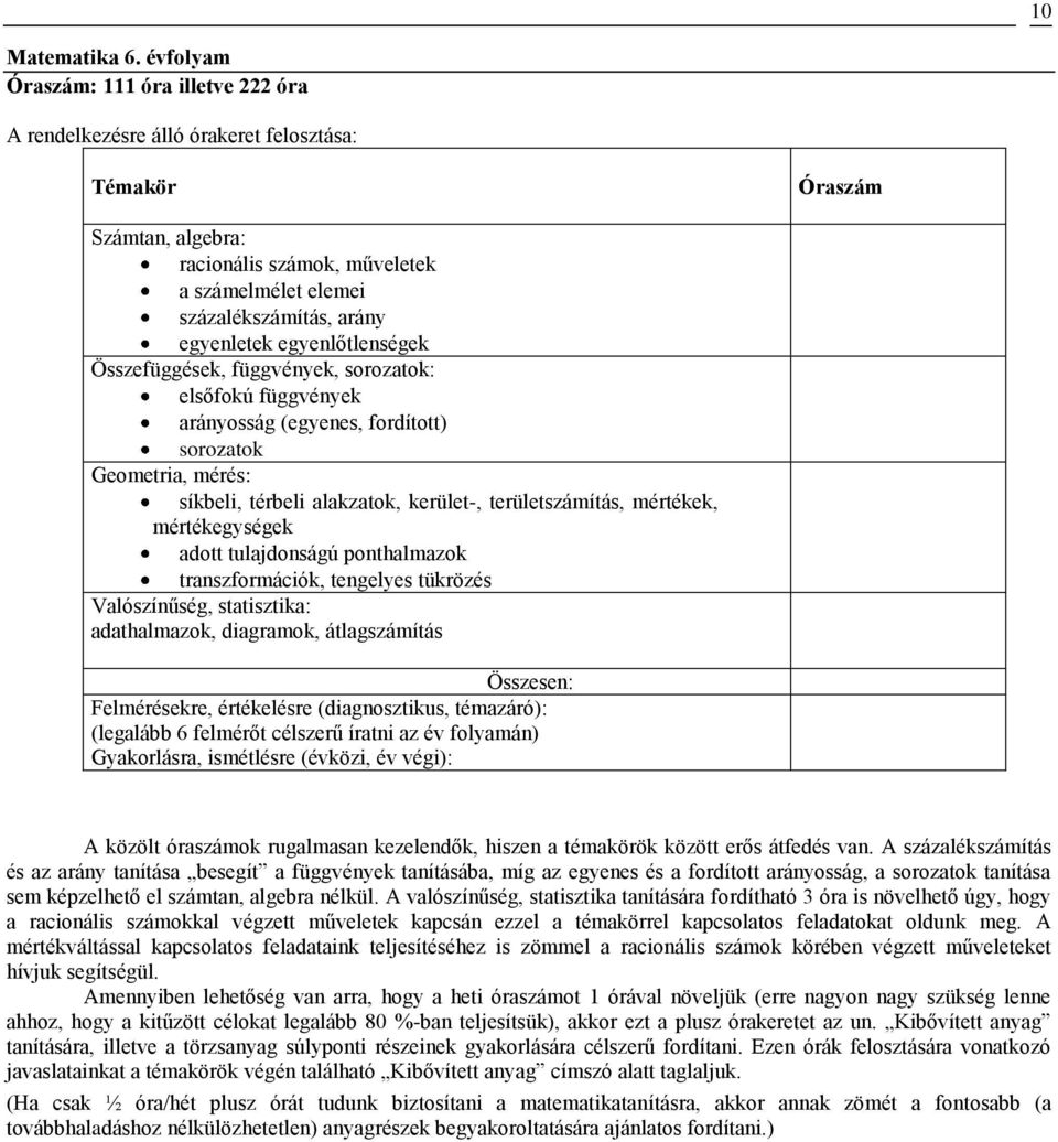 egyenlőtlenségek Összefüggések, függvények, sorozatok: elsőfokú függvények arányosság (egyenes, fordított) sorozatok Geometria, mérés: síkbeli, térbeli alakzatok, kerület-, területszámítás, mértékek,