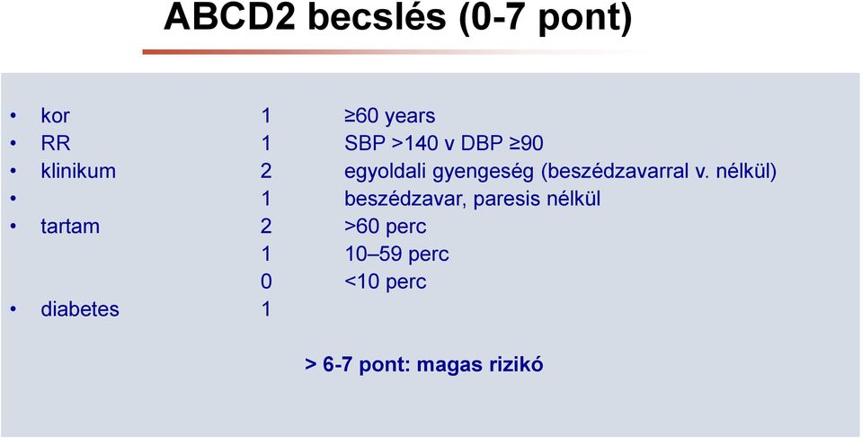 nélkül) 1 beszédzavar, paresis nélkül tartam 2 >60 perc