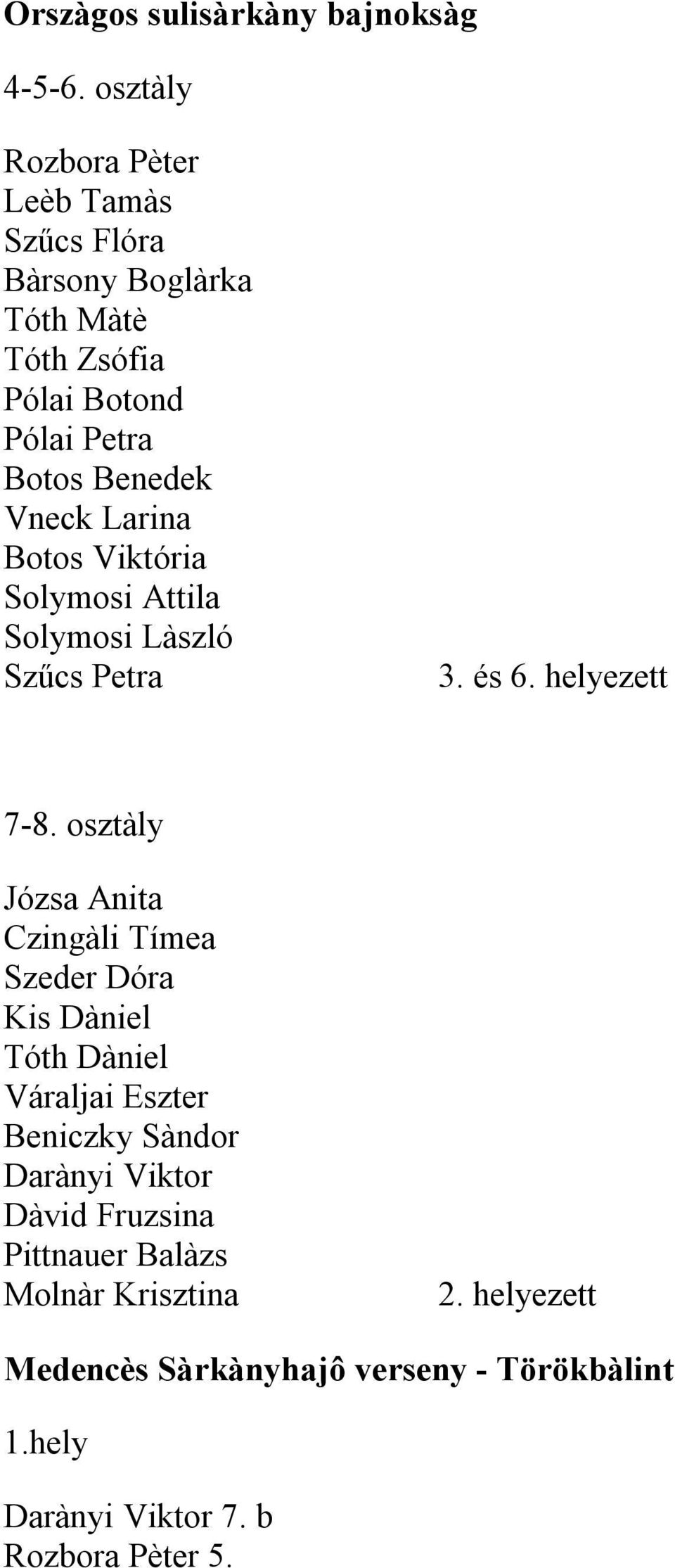 Vneck Larina Botos Viktória Solymosi Attila Solymosi Làszló Szűcs Petra 3. és 6. helyezett 7-8.