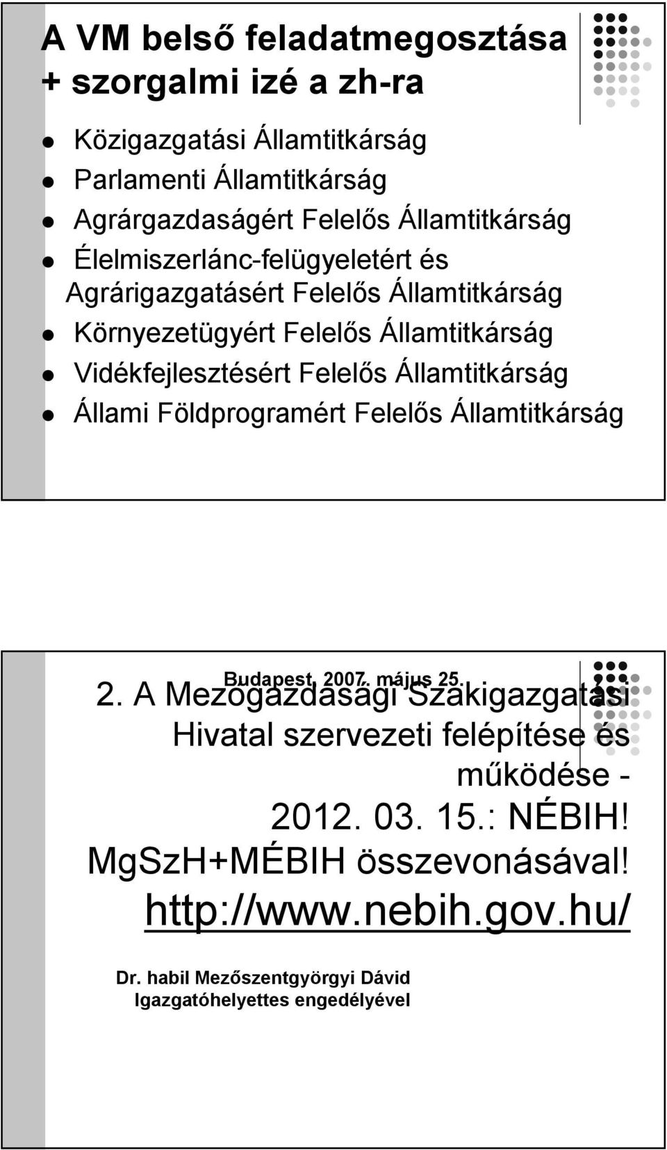 Államtitkárság Állami Földprogramért Felelős Államtitkárság Budapest, 20