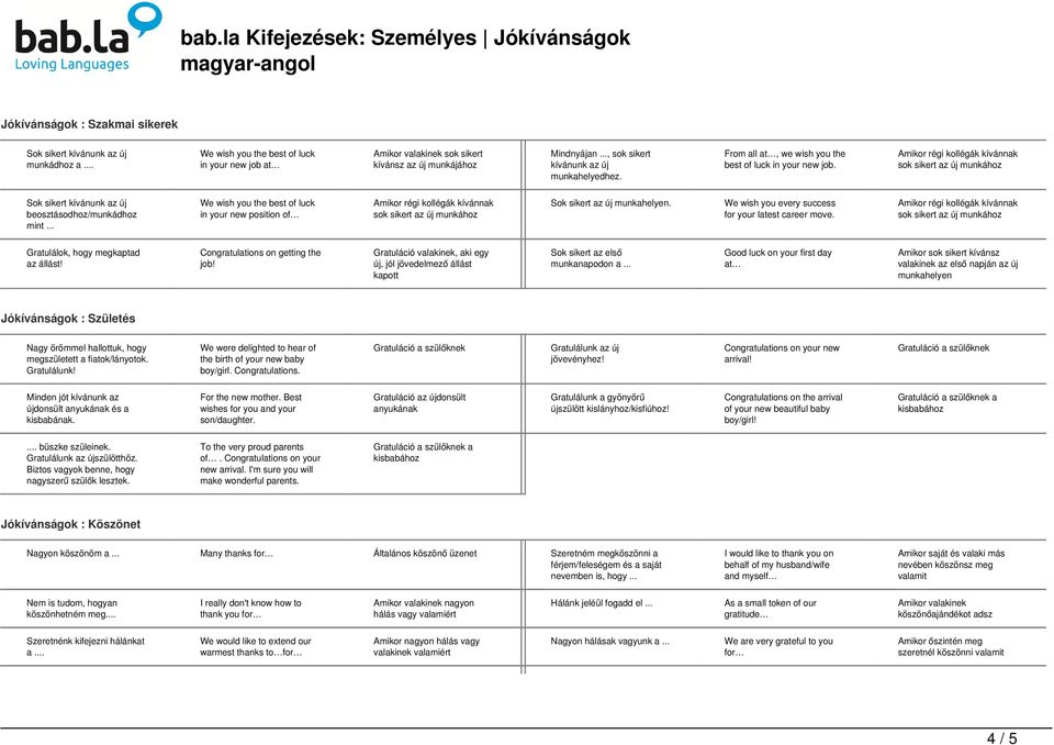 bab.la Kifejezések: Személyes Jókívánságok magyar-angol - PDF Free Download
