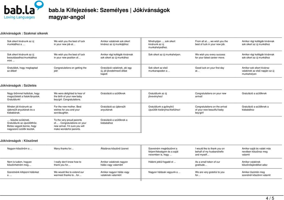 .. We wish you the best of luck in your new position of Sok sikert az új munkahelyen. We wish you every success for your latest career move. Gratulálok, hogy megkaptad az állást!