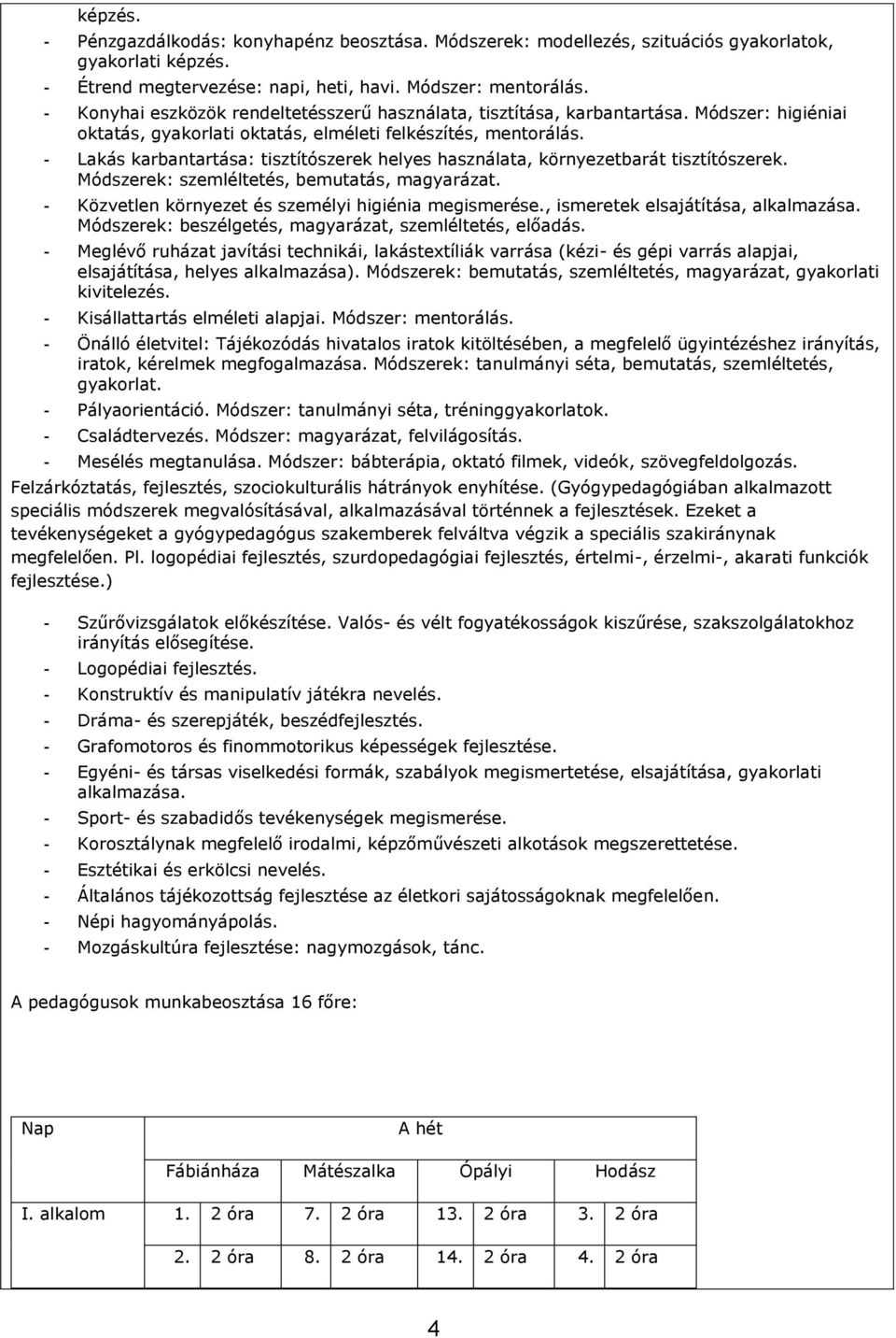 - Lakás karbantartása: tisztítószerek helyes használata, környezetbarát tisztítószerek. Módszerek: szemléltetés, bemutatás, magyarázat. - Közvetlen környezet és személyi higiénia megismerése.