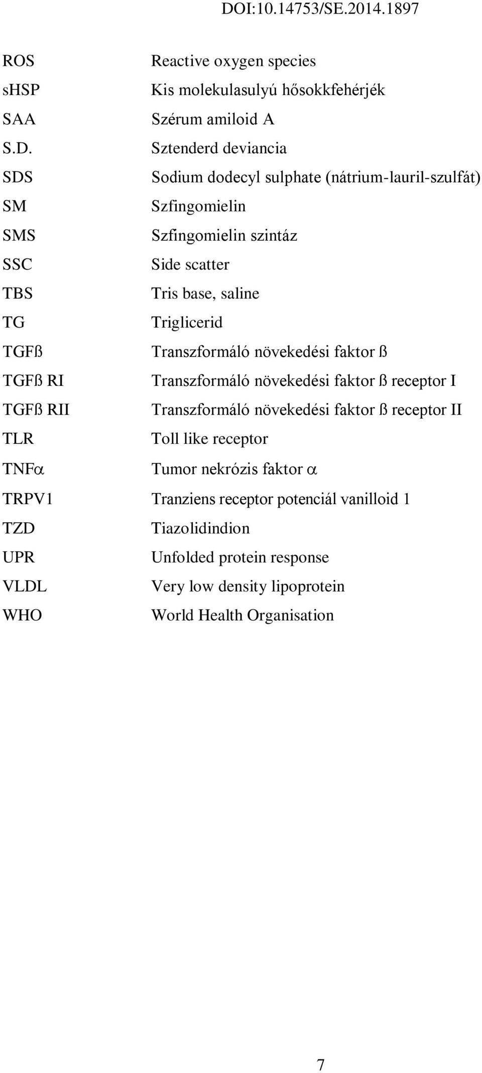 TG Triglicerid TGFß Transzformáló növekedési faktor ß TGFß RI Transzformáló növekedési faktor ß receptor I TGFß RII Transzformáló növekedési faktor ß