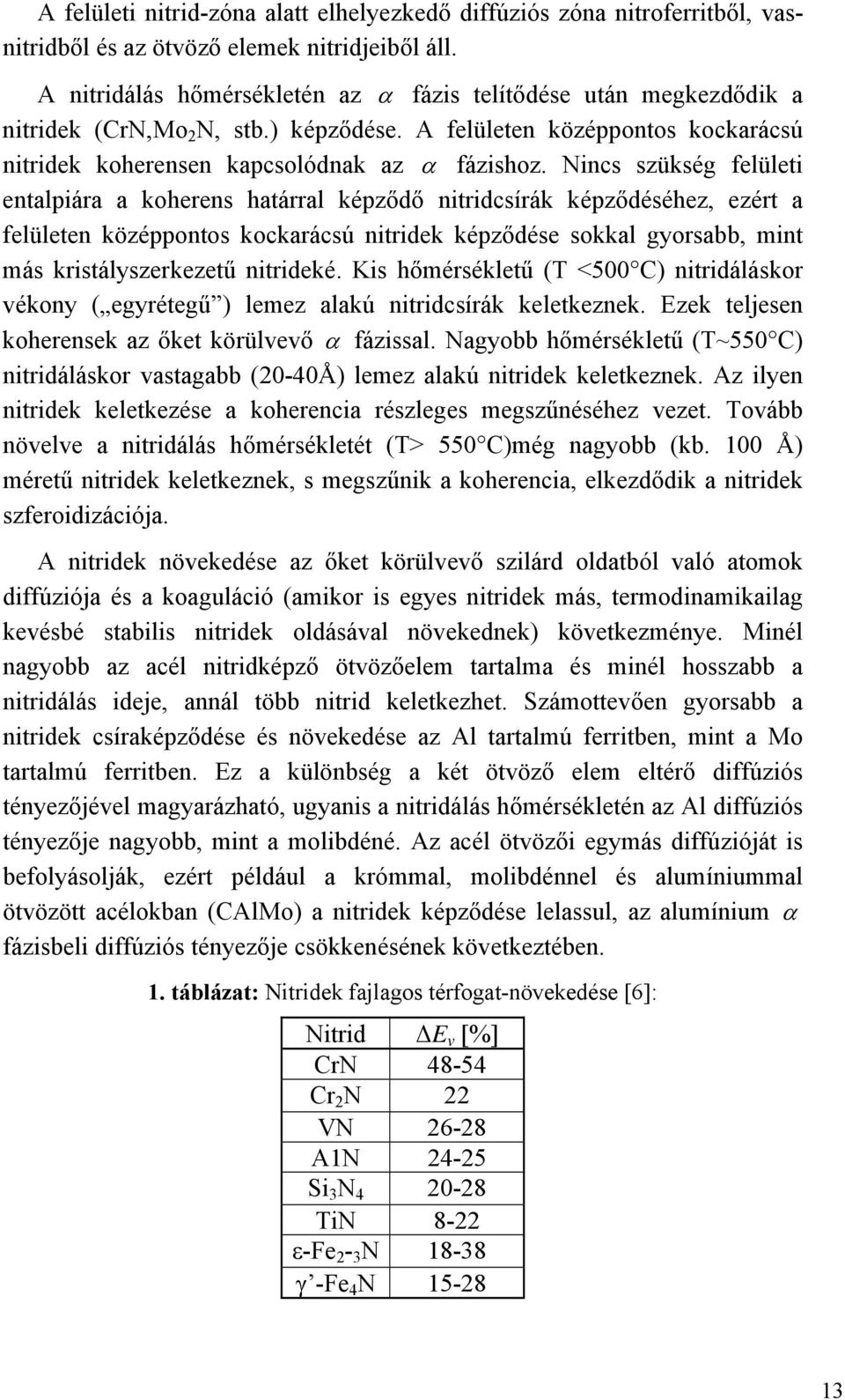 Nincs szükség felületi entalpiára a koherens határral képződő nitridcsírák képződéséhez, ezért a felületen középpontos kockarácsú nitridek képződése sokkal gyorsabb, mint más kristályszerkezetű
