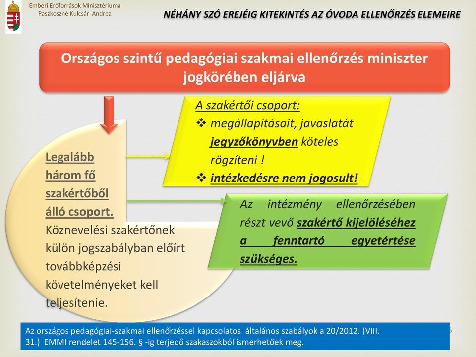 A szakértői csoport: megállapításait, javaslatát jegyzőkönyvben köteles rögzíteni! intézkedésre nem jogosult!