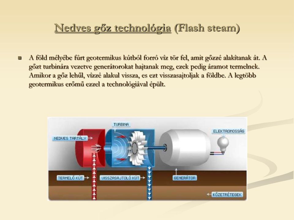 A gőzt turbinára vezetve generátorokat hajtanak meg, ezek pedig áramot termelnek.