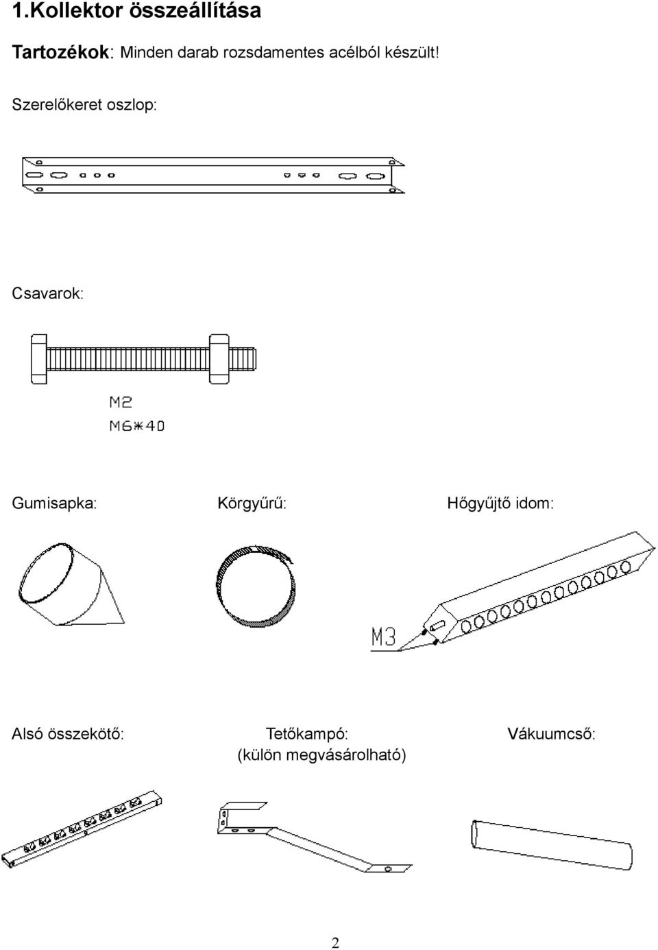 Szerelőkeret oszlop: Csavarok: Gumisapka: Körgyűrű: