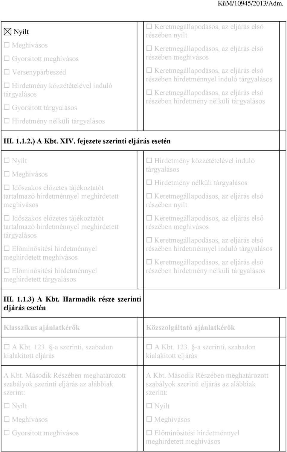 meghirdetett Előminősítési hirdetménnyel meghirdetett meghívásos Előminősítési hirdetménnyel meghirdetett Hirdetmény közzétételével induló Hirdetmény nélküli részében hirdetménnyel induló részében