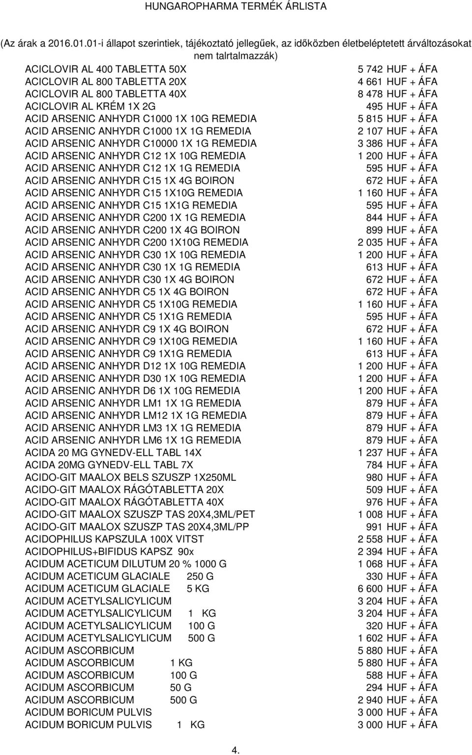 HUNGAROPHARMA TERMÉK ÁRLISTA - PDF Ingyenes letöltés