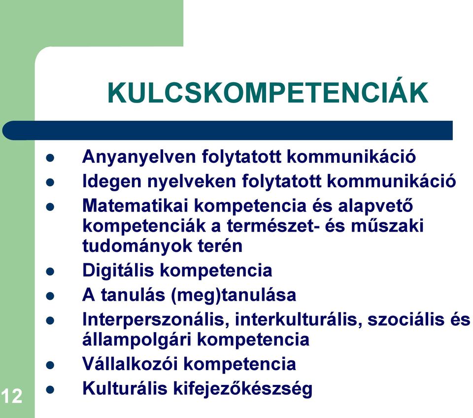 tudományok terén Digitális kompetencia A tanulás (meg)tanulása Interperszonális,