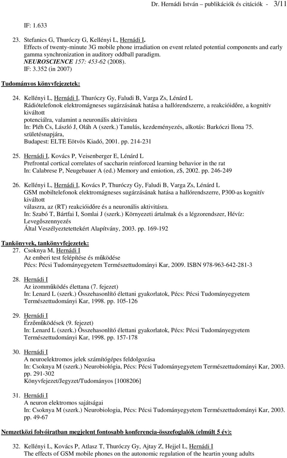 352 (in 2007) Tudományos könyvfejezetek: 24.