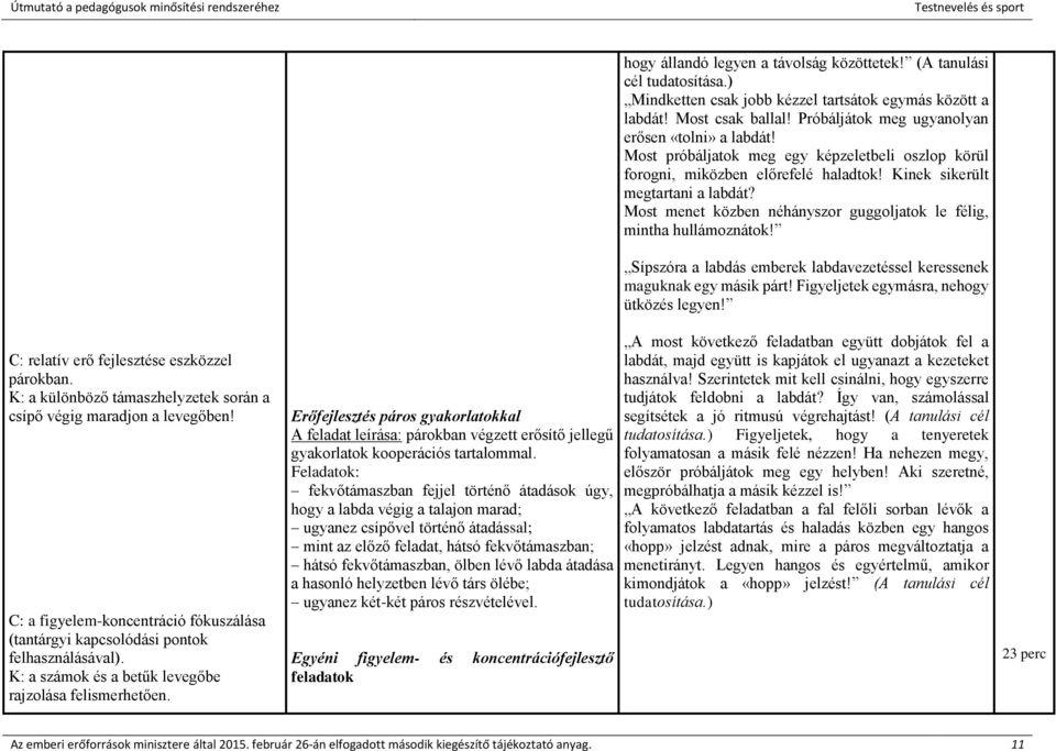 Erőfejlesztés páros gyakorlatokkal A feladat leírása: párokban végzett erősítő jellegű gyakorlatok kooperációs tartalommal.