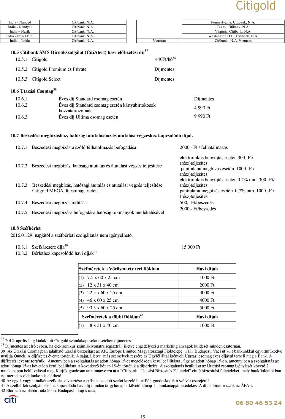 5.3 Citigold Select 10.6 Utazási Csomag 39 10.6.1 Éves díj Standard csomag esetén 10.6.2 Éves díj Standard csomag esetén kártyabirtokosok hozzátartozóinak 4 990 Ft 10.6.3 Éves díj Ultima csomag esetén 9 990 Ft 10.