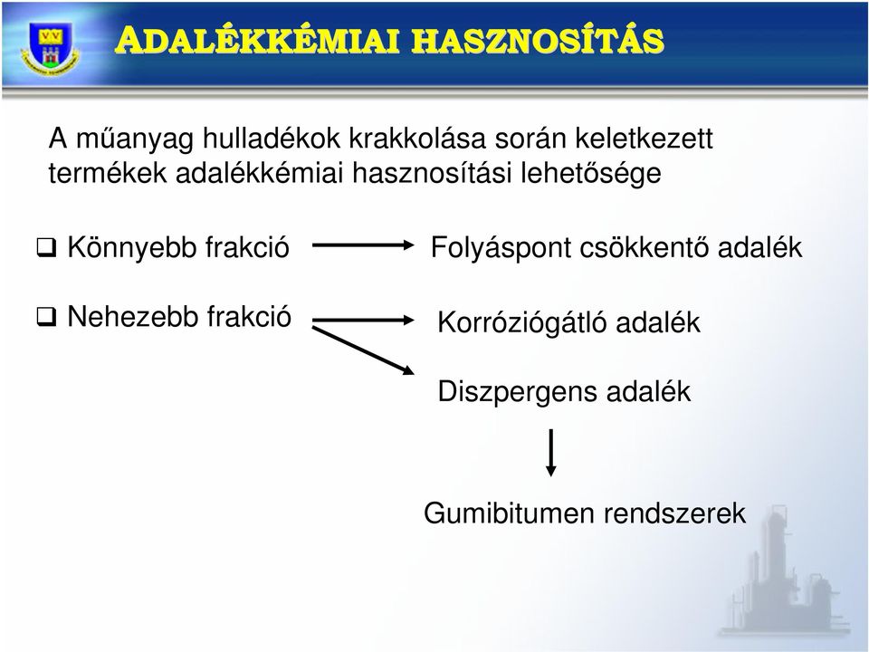 frakció Nehezebb frakció Folyáspont csökkent adalék