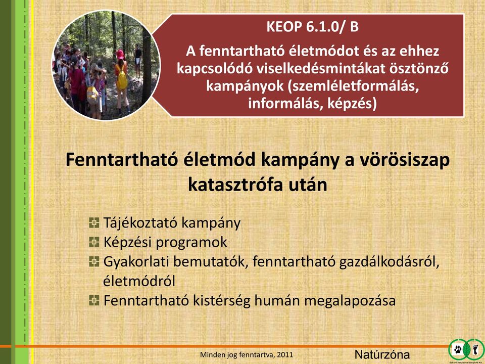 (szemléletformálás, informálás, képzés) Fenntartható életmód kampány a vörösiszap katasztrófa után