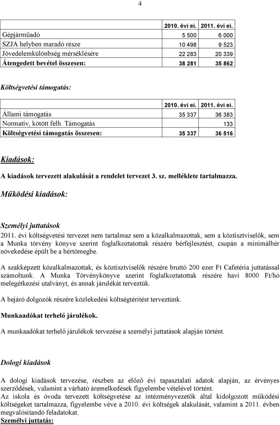 Működési kiadások: Személyi juttatások 2011.