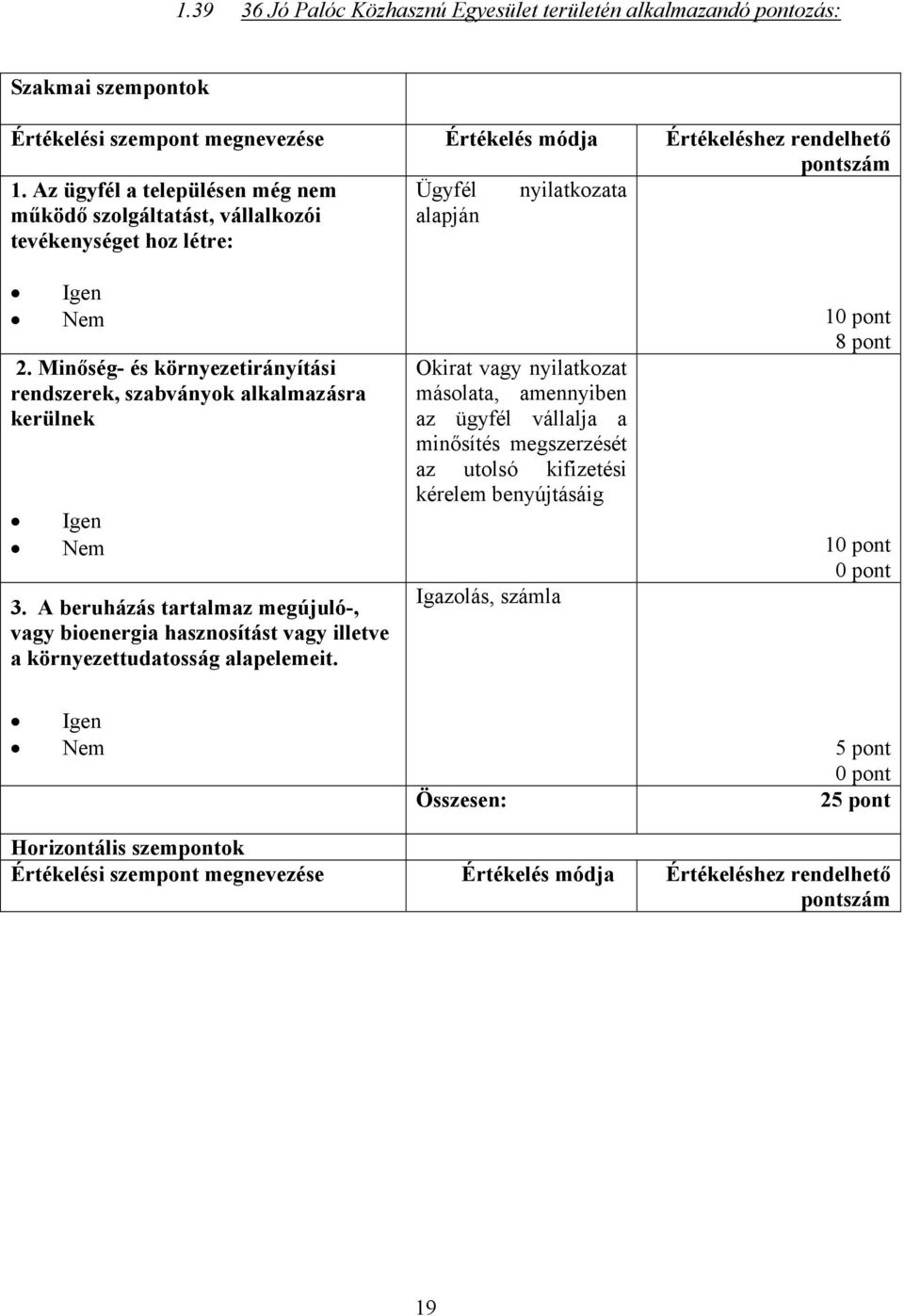 Minőség- és környezetirányítási rendszerek, szabványok alkalmazásra kerülnek 3. A beruházás tartalmaz megújuló-, vagy bioenergia hasznosítást vagy illetve a környezettudatosság alapelemeit.