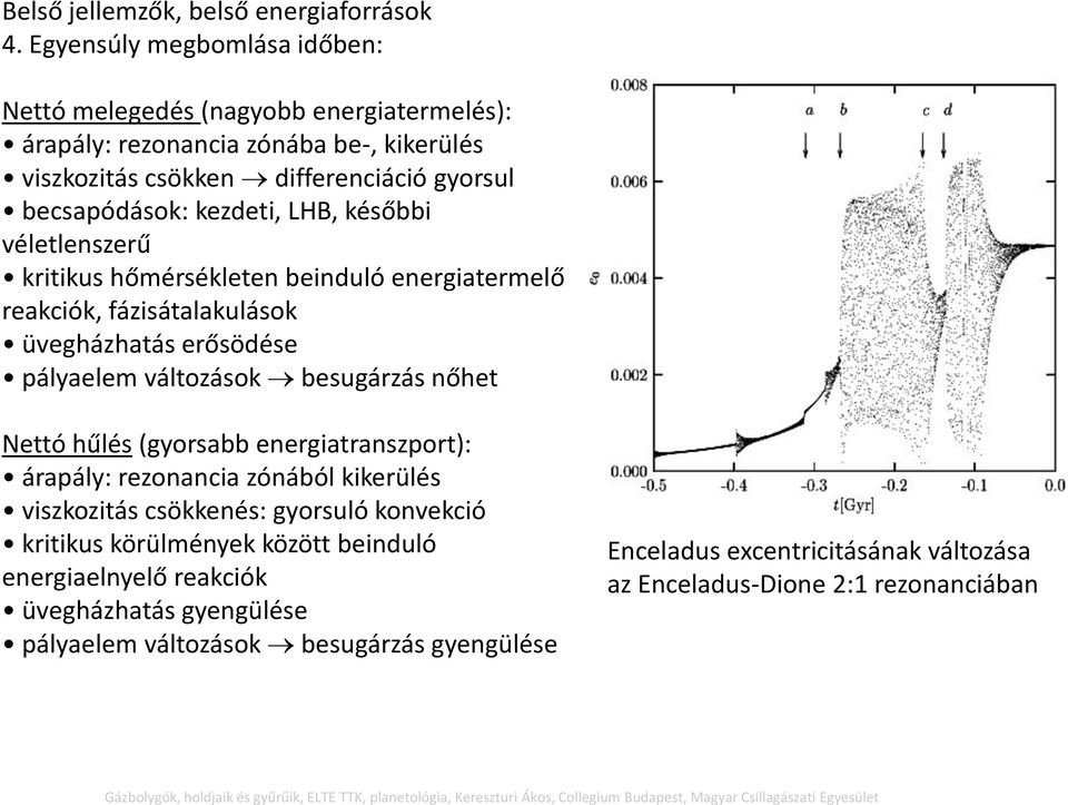 véletlenszerű kritikus hőmérsékleten beinduló energiatermelő reakciók, fázisátalakulások üvegházhatás erősödése pályaelem változások besugárzás nőhet Nettó hűlés (gyorsabb energiatranszport):