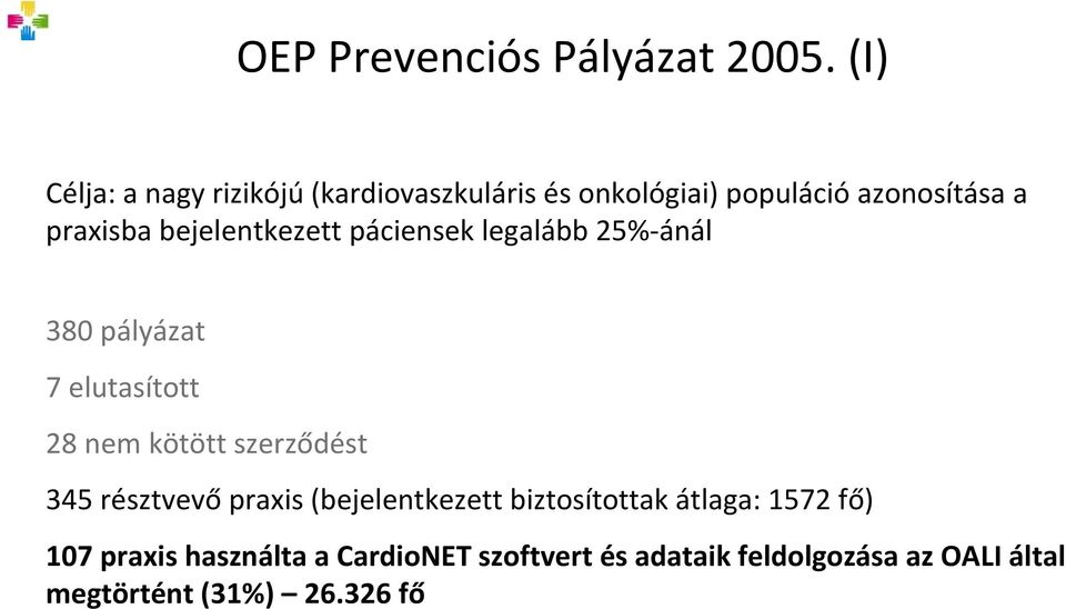 bejelentkezett páciensek legalább 25% ánál 380 pályázat 7 elutasított 28 nem kötött szerződést 345