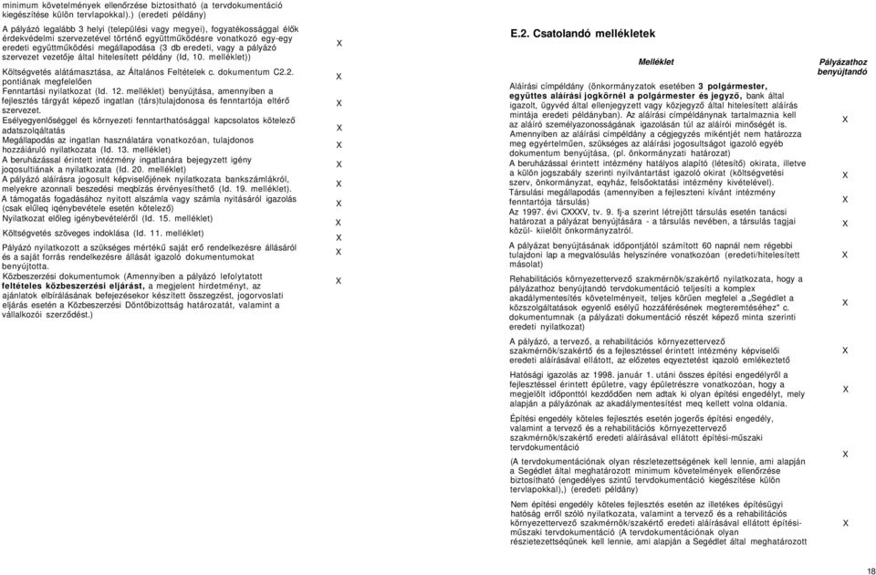 megállapodása (3 db eredeti, vagy a pályázó szervezet vezetője által hitelesített példány (Id, 10. melléklet)) Költségvetés alátámasztása, az Általános Feltételek c. dokumentum C2.
