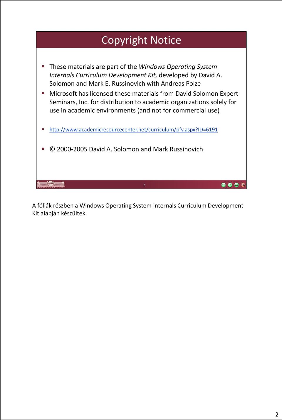 Internals Curriculum