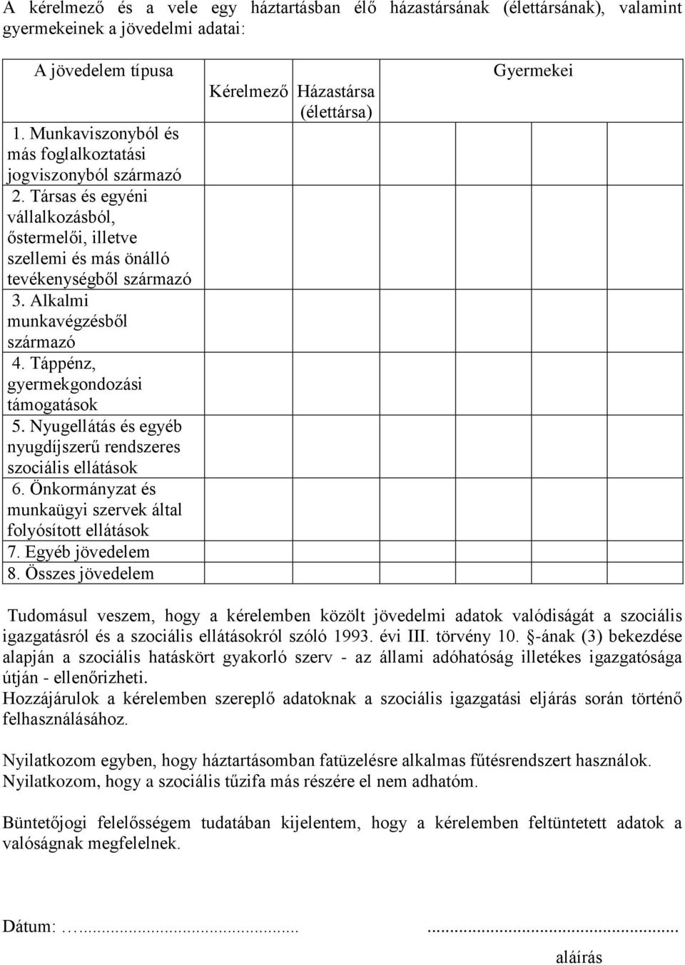 Alkalmi munkavégzésből származó 4. Táppénz, gyermekgondozási támogatások 5. Nyugellátás és egyéb nyugdíjszerű rendszeres szociális ellátások 6.