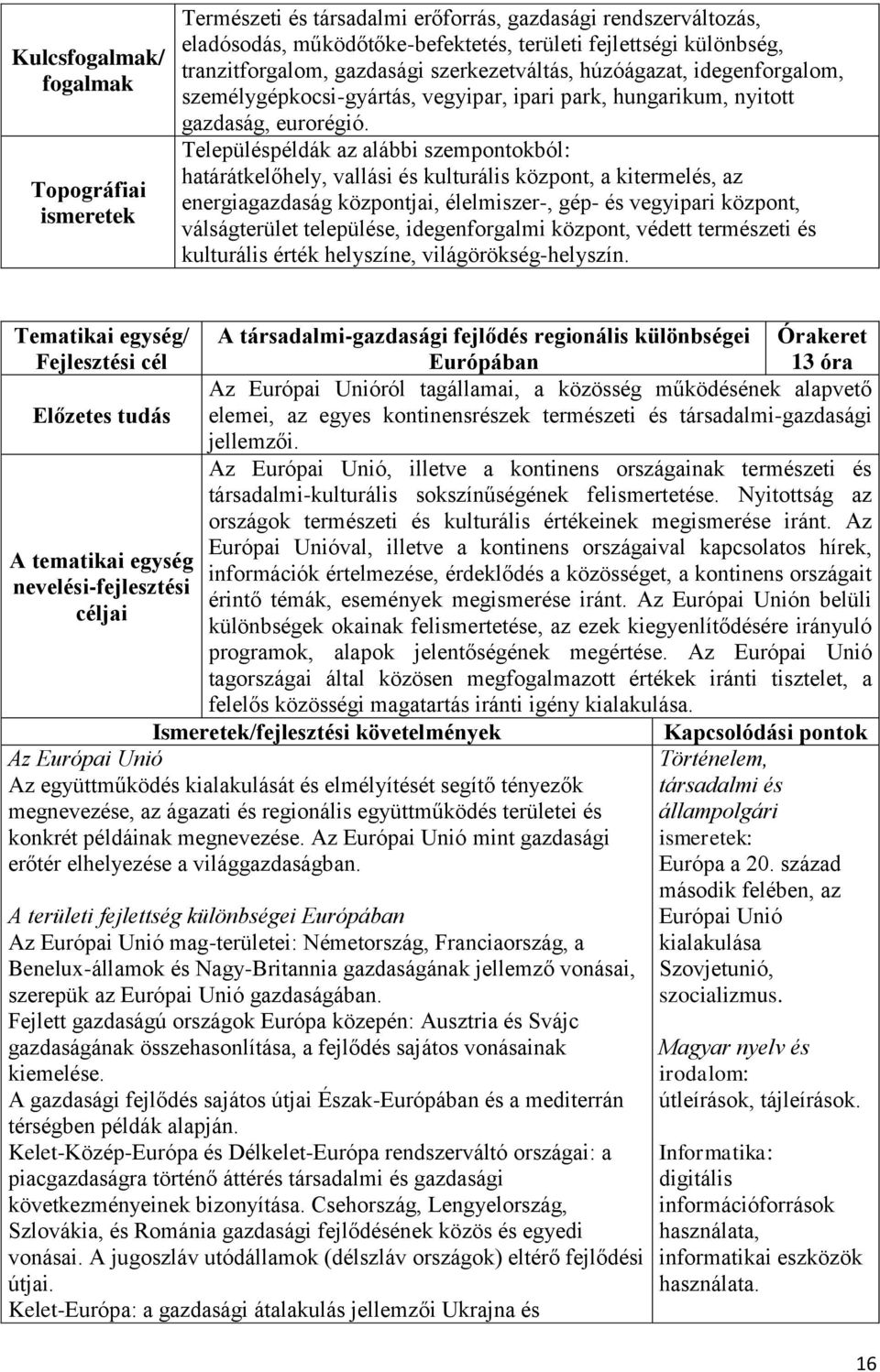 Településpéldák az alábbi szempontokból: határátkelőhely, vallási és kulturális központ, a kitermelés, az energiagazdaság központjai, élelmiszer-, gép- és vegyipari központ, válságterület települése,