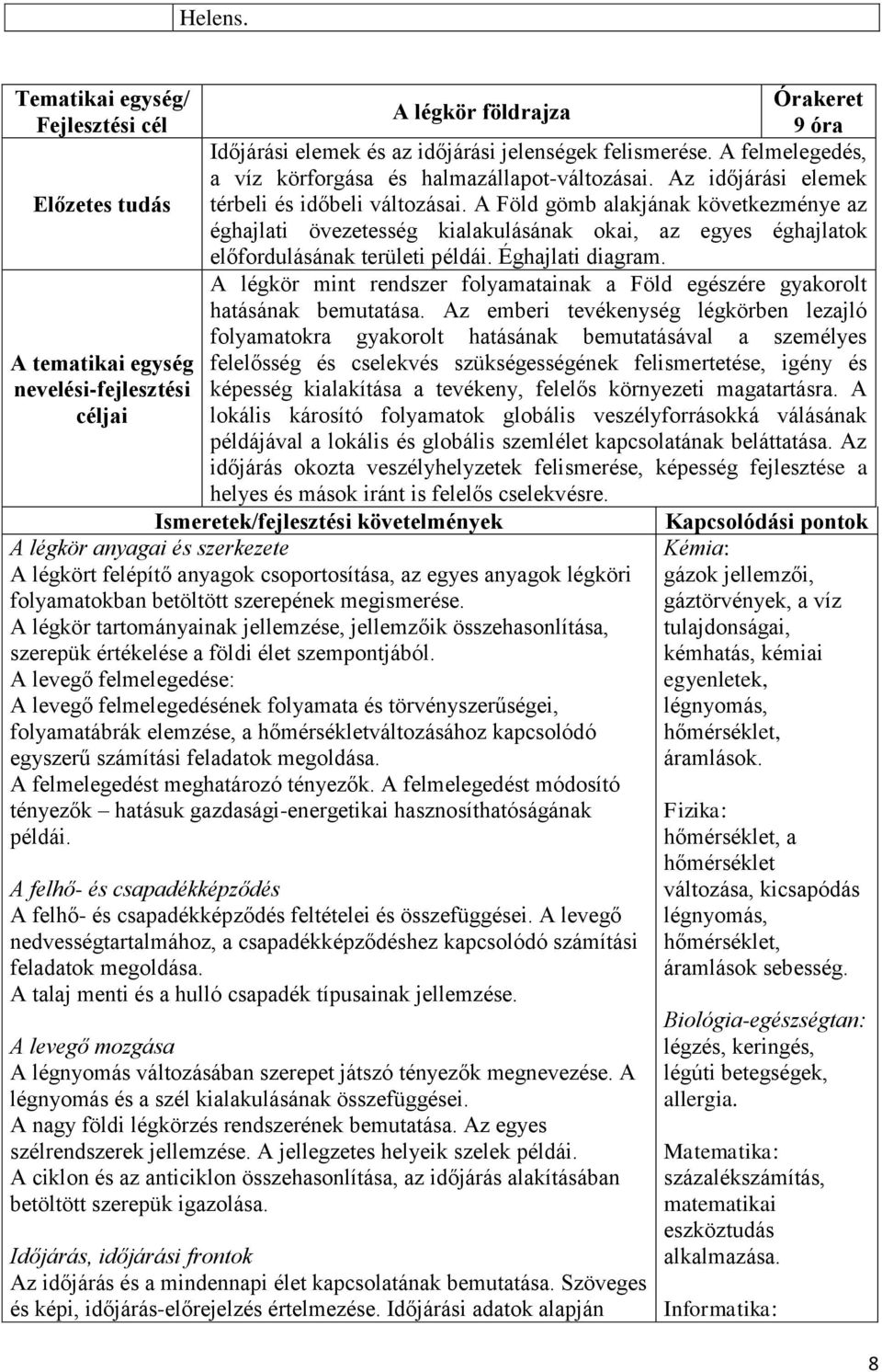 Éghajlati diagram. A légkör mint rendszer folyamatainak a Föld egészére gyakorolt hatásának bemutatása.