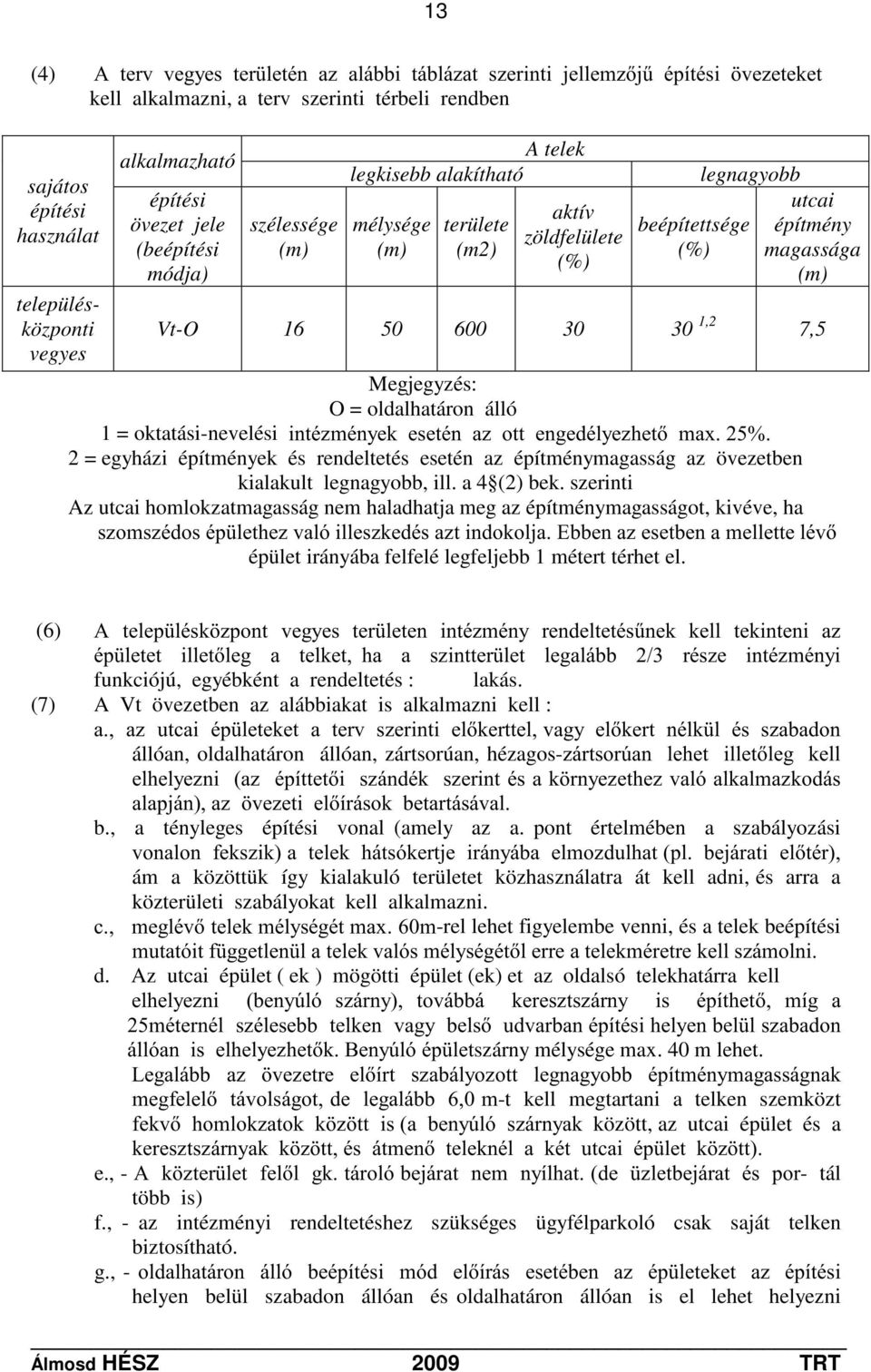 1,2 7,5 vegyes Megjegyzés: O = oldalhatáron álló 1 = oktatási-nevelésilqwp]ppq\hnhvhwpqd]rwwhqjhgpo\h]khwpd[ 2 = egyházi építmények és rendeltetés esetén az építménymagasság az övezetben kialakult