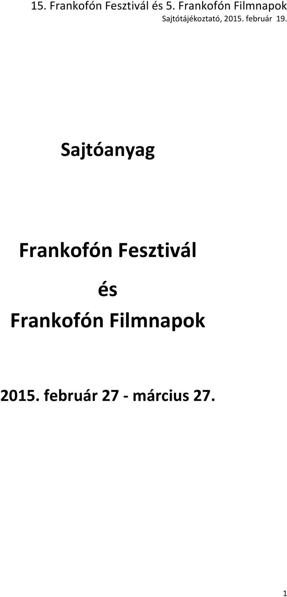 Frankofón Fesztivál és Frankofón Filmnapok - PDF Ingyenes letöltés