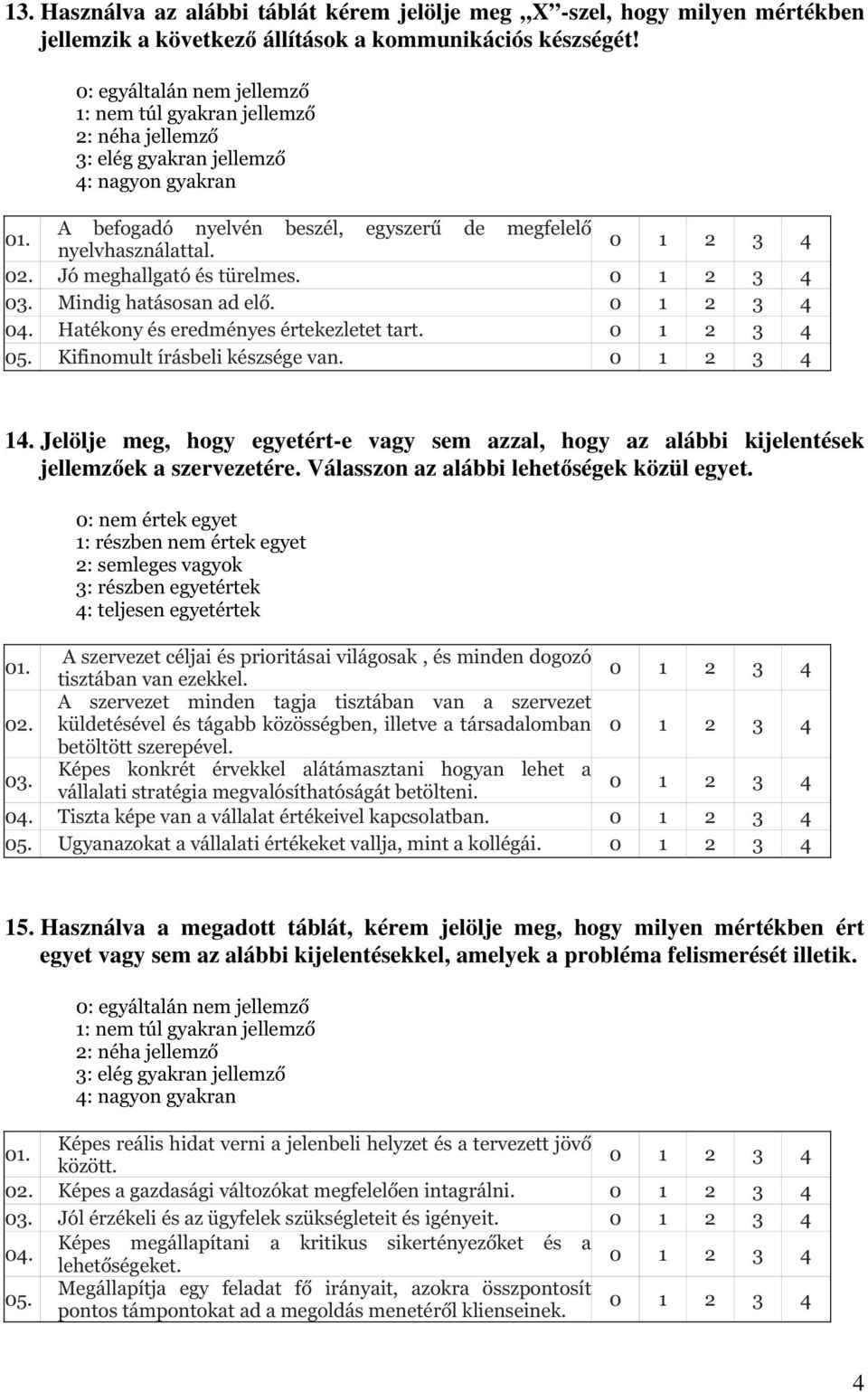 14. Jelölje meg, hogy egyetért-e vagy sem azzal, hogy az alábbi kijelentések jellemzőek a szervezetére. Válasszon az alábbi lehetőségek közül egyet.