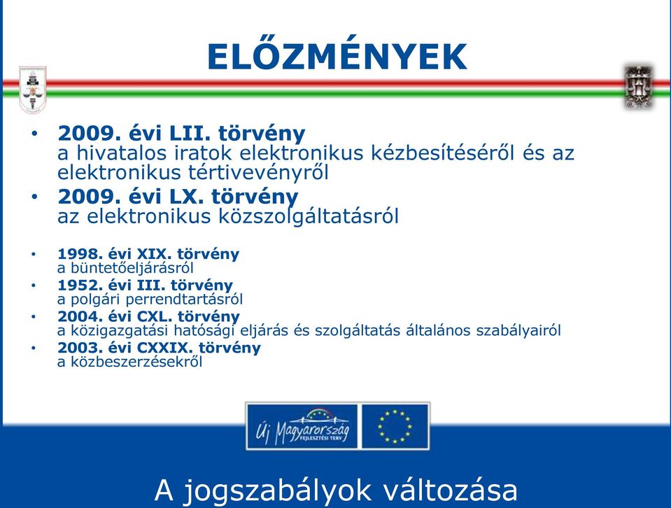 törvény az elektronikus közszolgáltatásról 1998. évi XIX. törvény a büntetőeljárásról 1952. évi III.