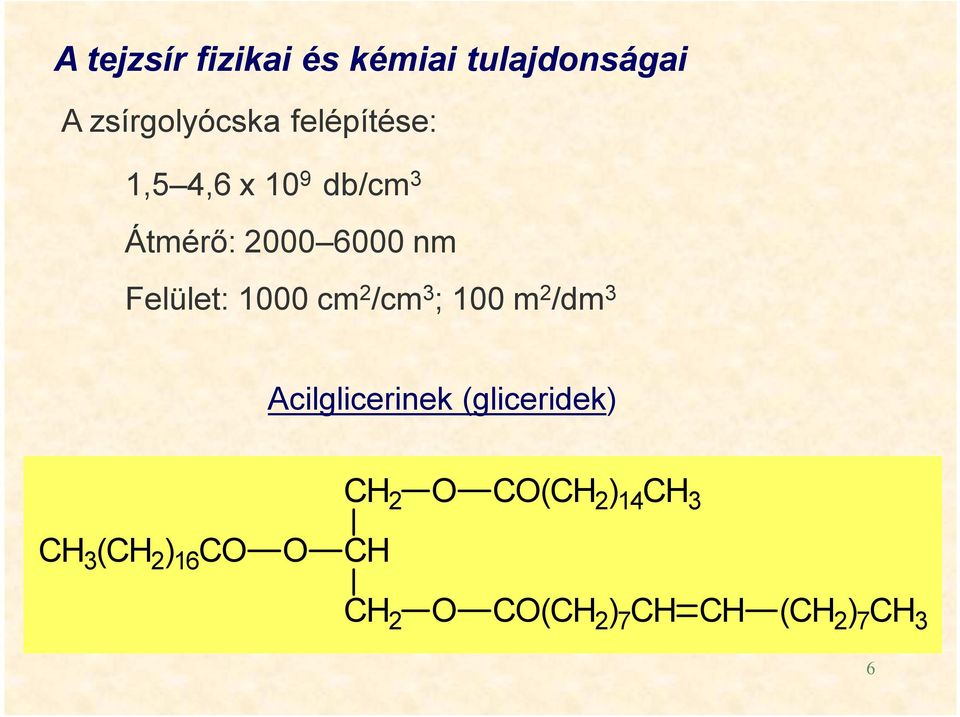 1000 cm 2 /cm 3 ; 100 m 2 /dm 3 Acilglicerinek (gliceridek) CH 2 CH