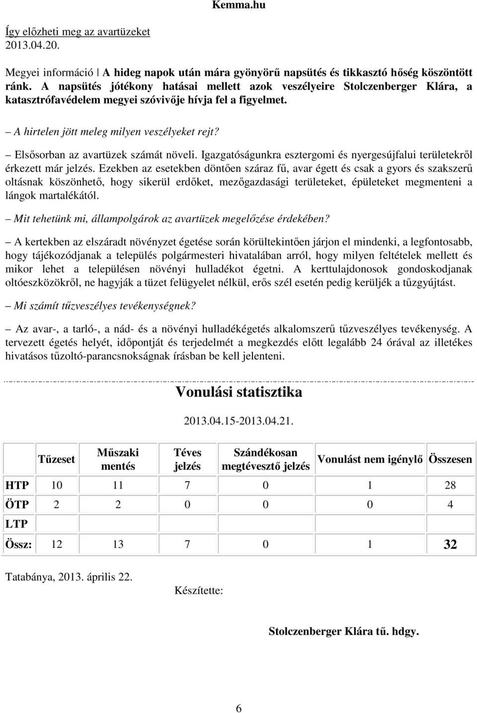 Elsősorban az avartüzek számát növeli. Igazgatóságunkra esztergomi és nyergesújfalui területekről érkezett már jelzés.