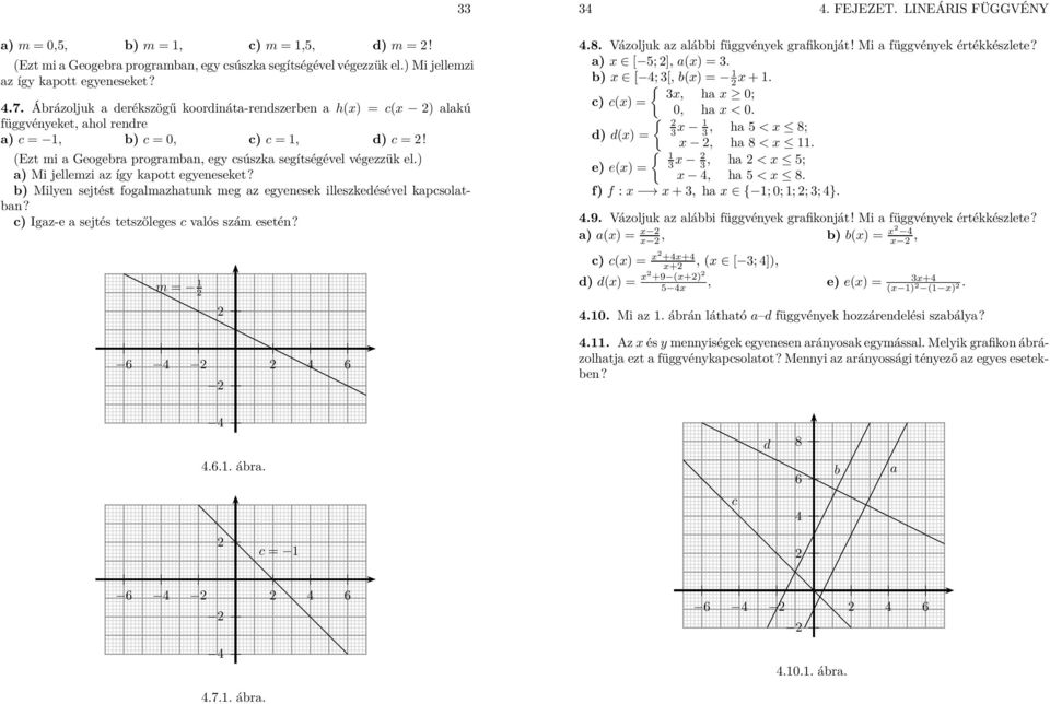) ) Mi jellemzi z íg kpott egeneseket? ) Milen sejtést foglmzhtunk meg z egenesek illeszkedésével kpsoltn? ) Igz-e sejtés tetszőleges vlós szám esetén? m = 1 33 3. FEJEZET. LINEÁRIS FÜGGVÉNY.8.