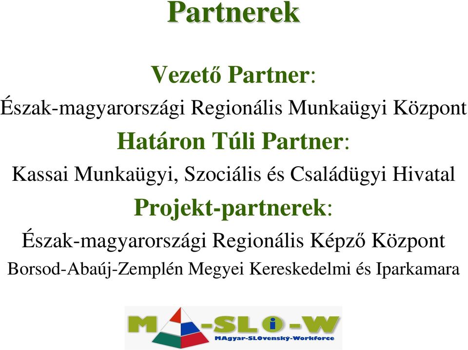 Családügyi Hivatal Projekt-partnerek: Észak-magyarországi