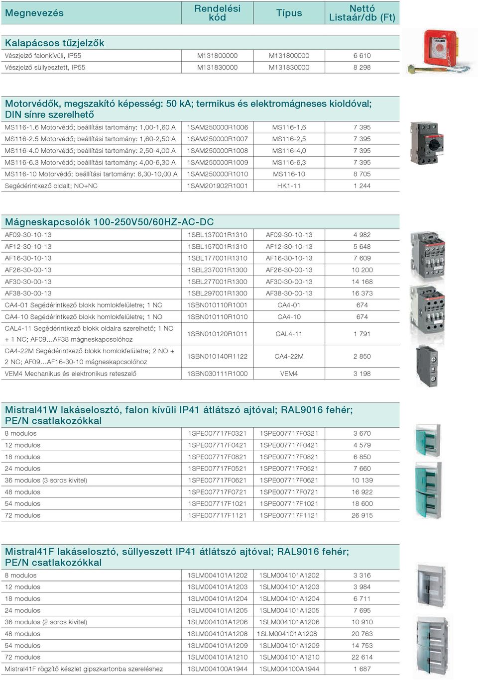 5 Motorvédő; beállítási tartomány: 1,60-2,50 A 1SAM250000R1007 MS116-2,5 7 395 MS116-4.0 Motorvédő; beállítási tartomány: 2,50-4,00 A 1SAM250000R1008 MS116-4,0 7 395 MS116-6.