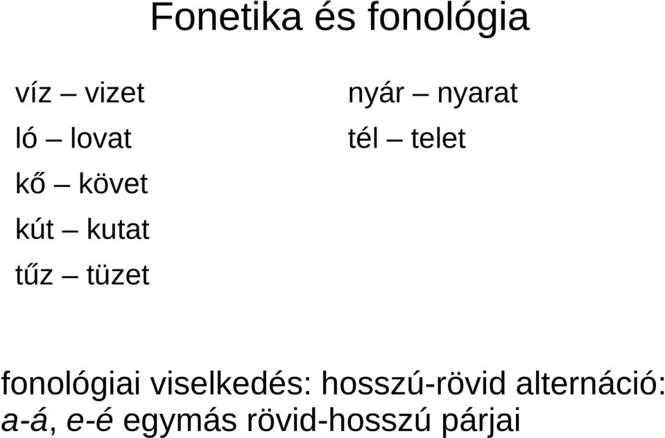 telet fonológiai viselkedés: hosszú-rövid