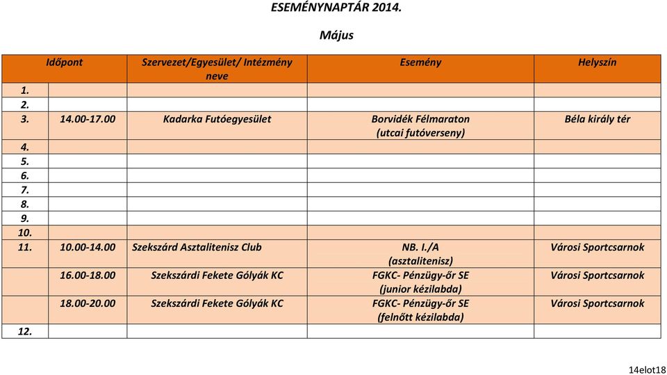 00 Szekszárd Asztalitenisz Club NB. I./A (asztalitenisz) 16.00-18.