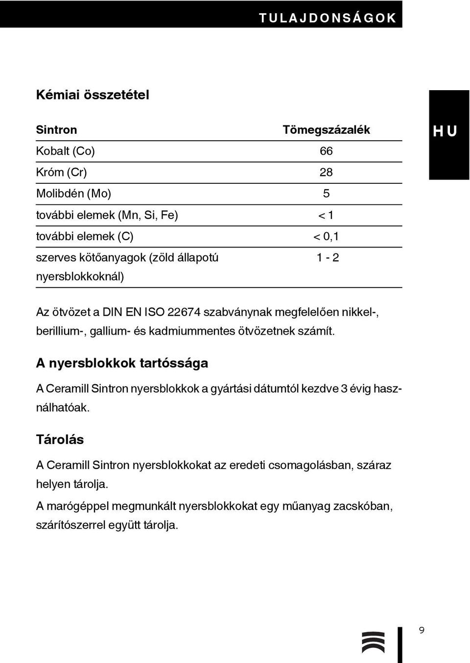 kadmiummentes ötvözetnek számít. A nyersblokkok tartóssága A Ceramill Sintron nyersblokkok a gyártási dátumtól kezdve 3 évig használhatóak.