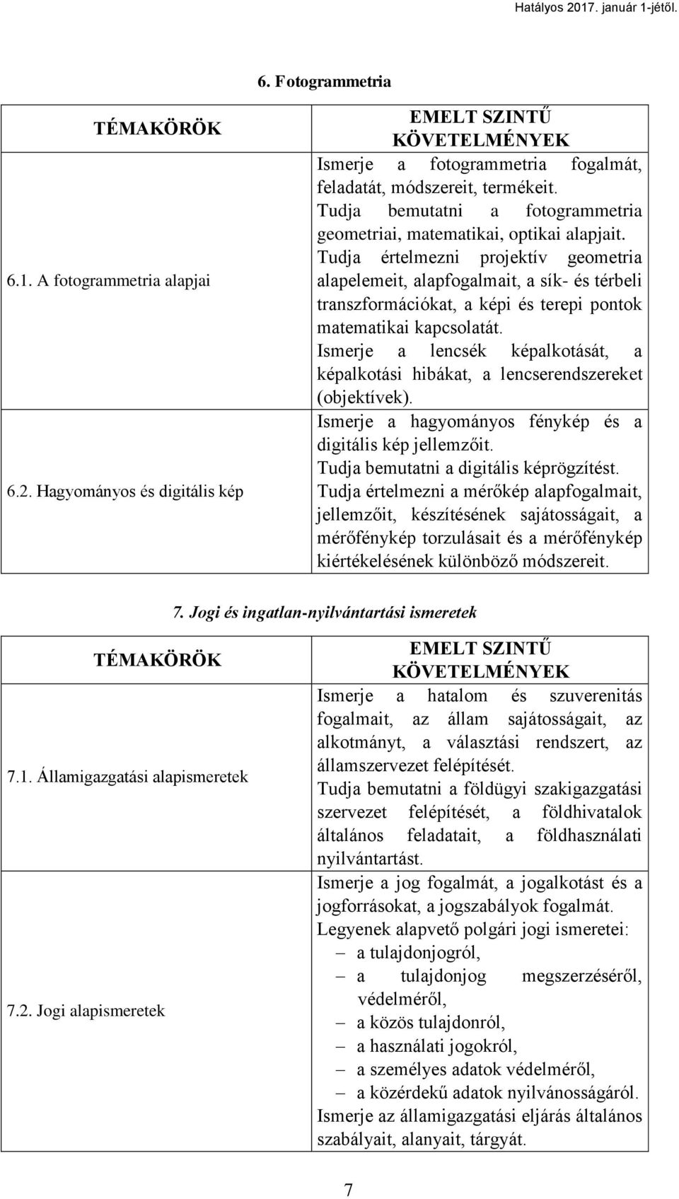 Tudja értelmezni projektív geometria alapelemeit, alapfogalmait, a sík- és térbeli transzformációkat, a képi és terepi pontok matematikai kapcsolatát.