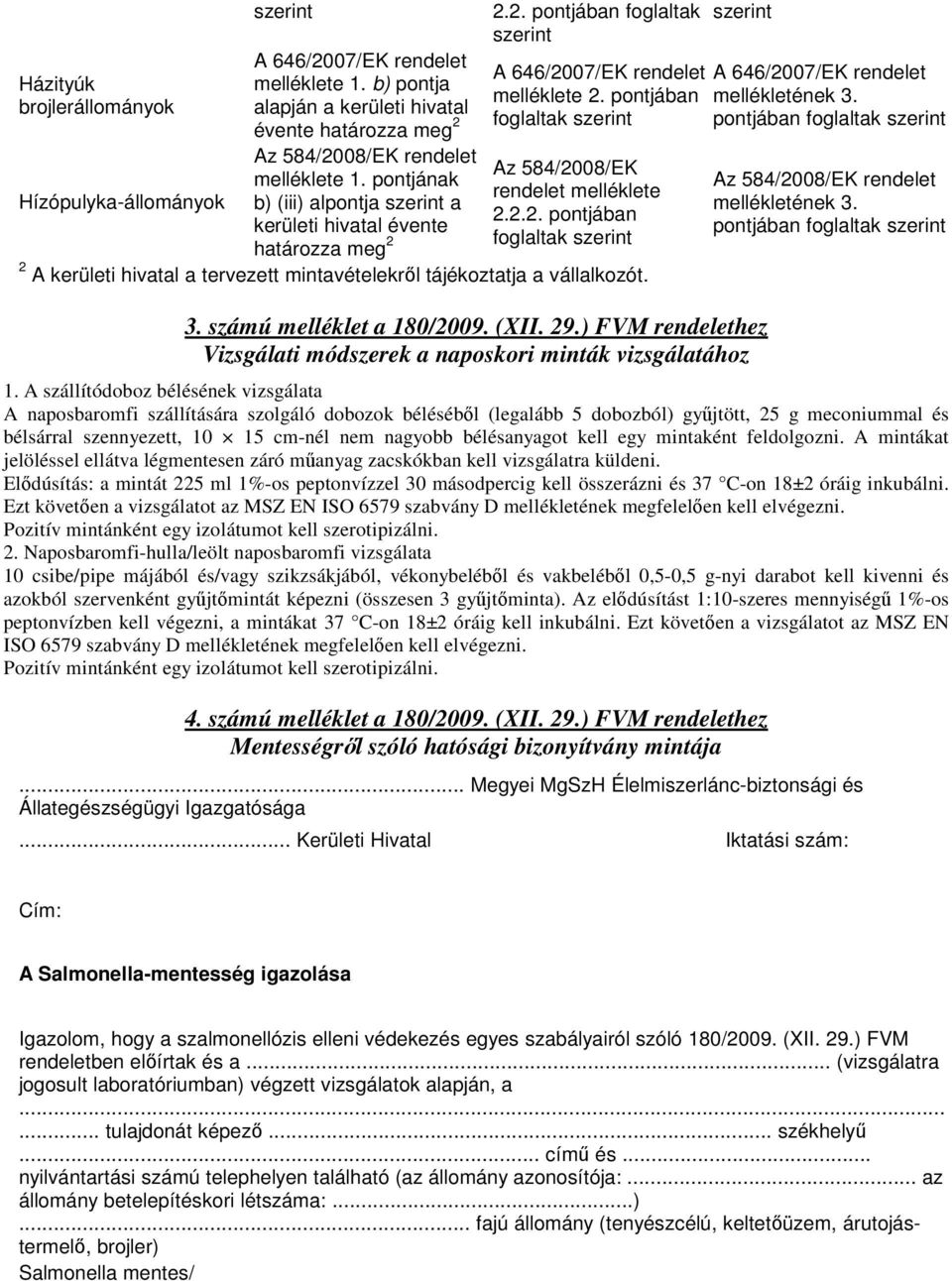 szerint A 646/2007/EK rendelet mellékletének 3. pontjában Az 584/2008/EK rendelet mellékletének 3. pontjában 3. számú melléklet a 180/2009. (XII. 29.