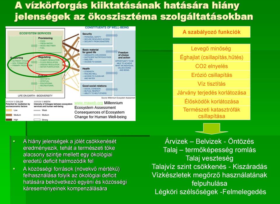 org Millennium Ecosystem Assessment Consequences of Ecosystem Change for Human Well-being Élősködők korlátozása Természeti katasztrófák csillapítása A hiány jelenségek a jólét csökkenését