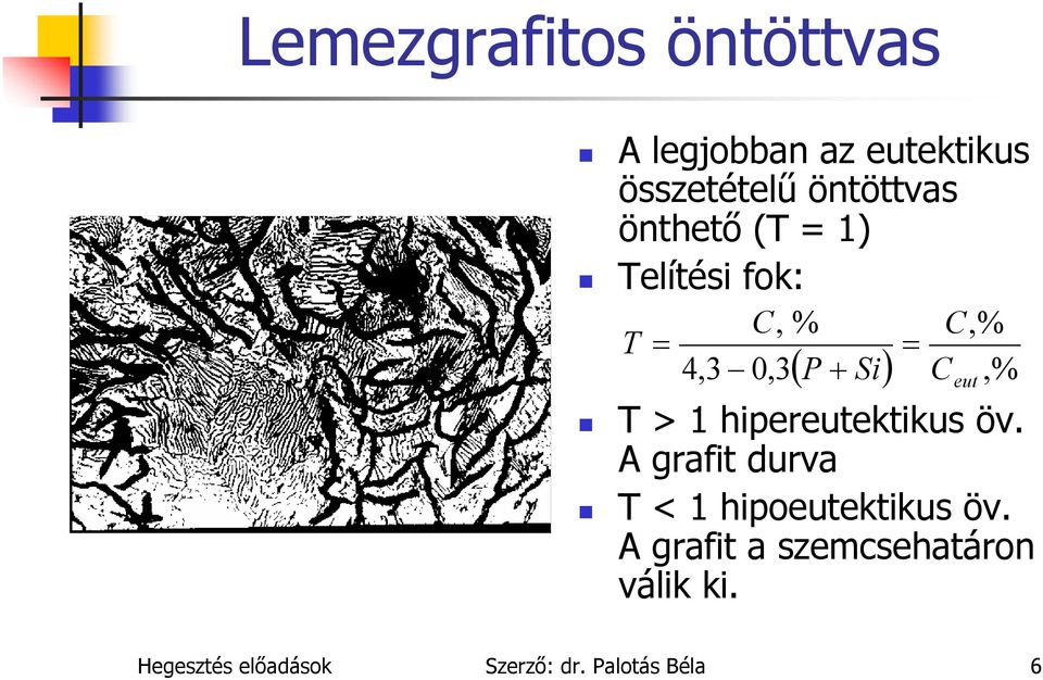 > 1 hipereutektikus öv. A grafit durva T < 1 hipoeutektikus öv.