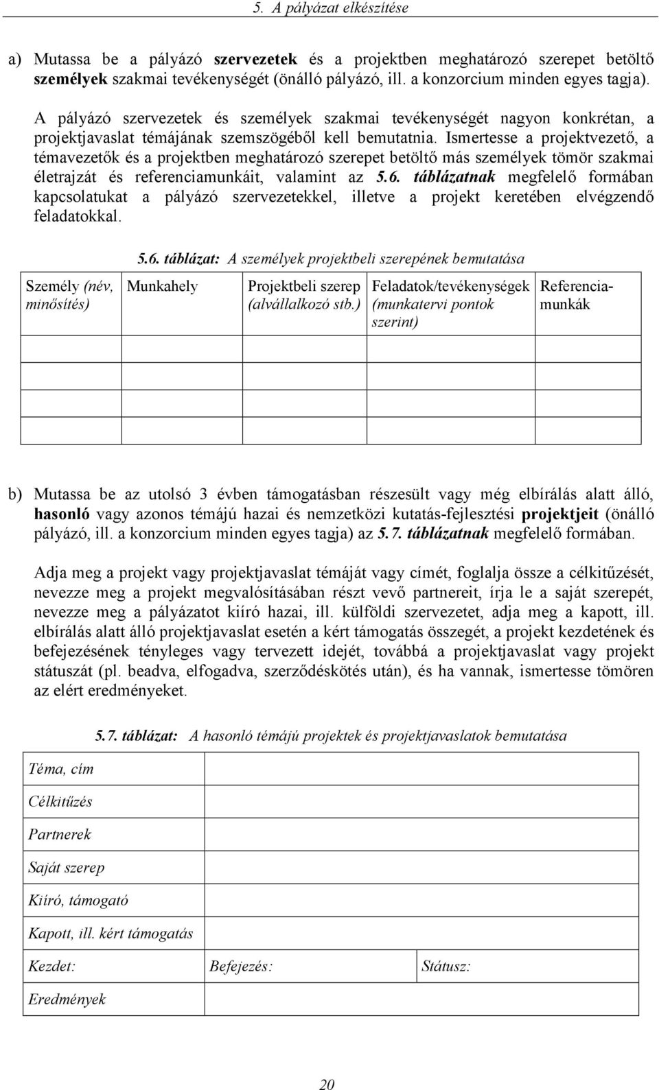 Ismertesse a projektvezető, a témavezetők és a projektben meghatározó szerepet betöltő más személyek tömör szakmai életrajzát és referenciamunkáit, valamint az 5.6.