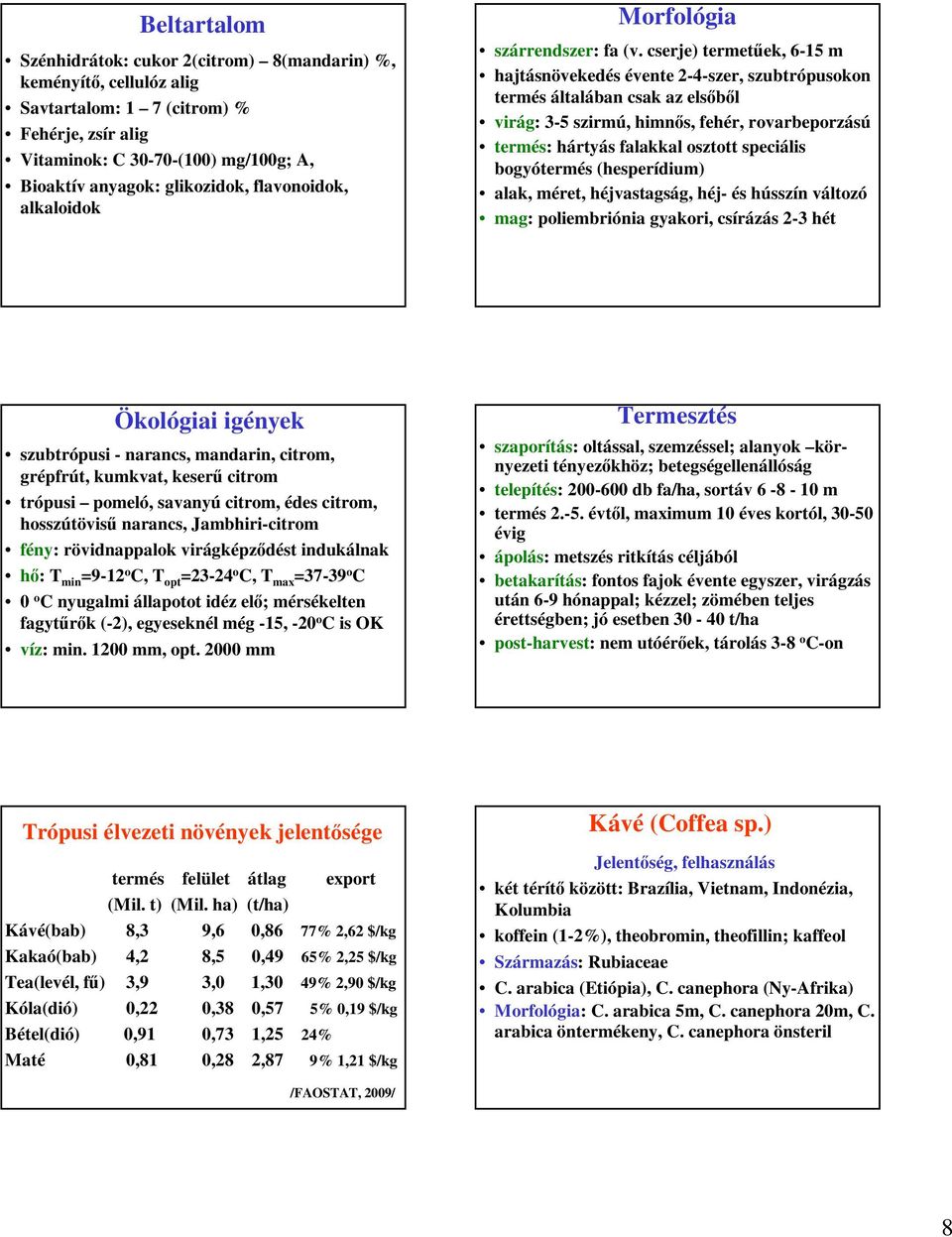 cserje) termetűek, 6-15 m hajtásnövekedés évente 2-4-szer, szubtrópusokon termés általában csak az elsőből virág: 3-5 szirmú, himnős, fehér, rovarbeporzású termés: hártyás falakkal osztott speciális