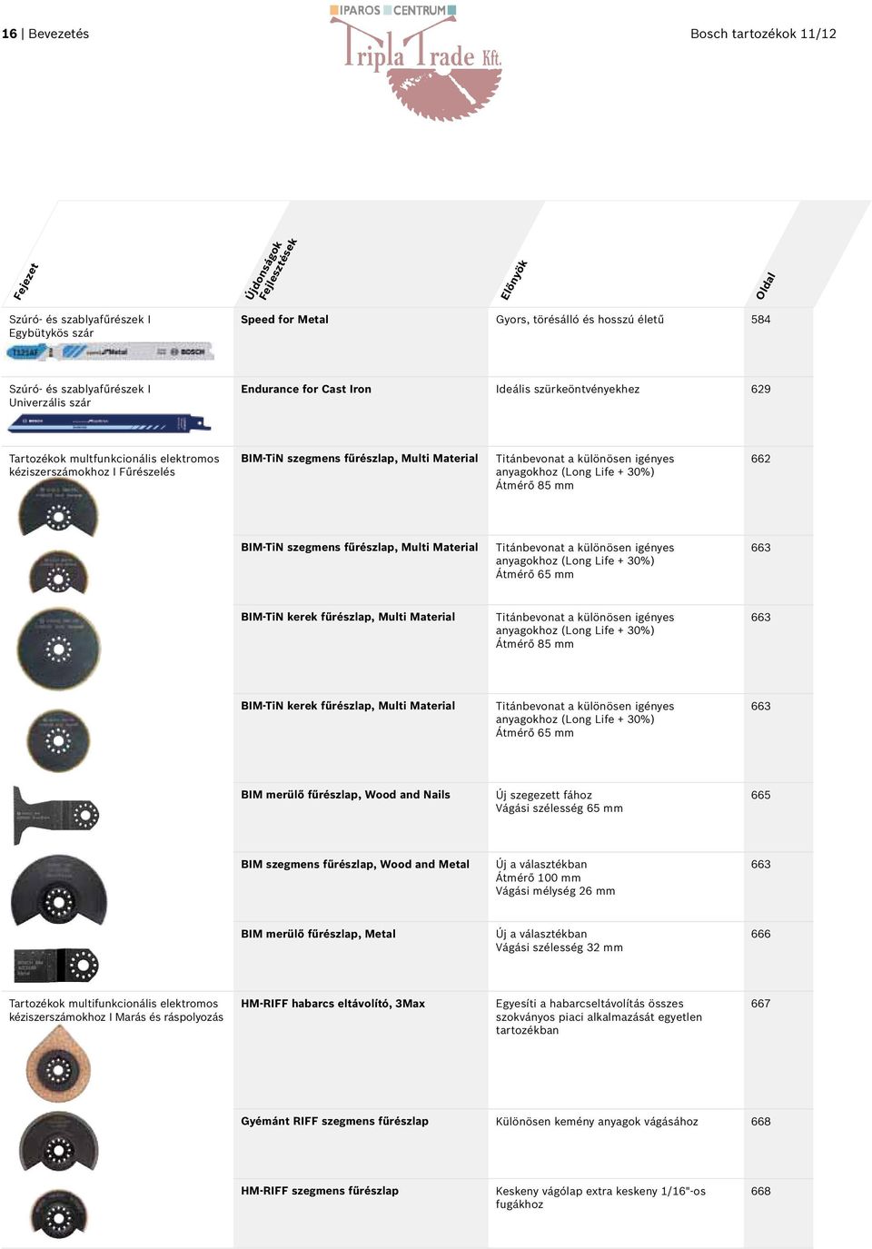 Material Titánbevonat a különösen igényes anyagokhoz (Long Life + 30%) Átmérő 85 mm 662 BIM-TiN szegmens fűrészlap, Multi Material Titánbevonat a különösen igényes anyagokhoz (Long Life + 30%) Átmérő